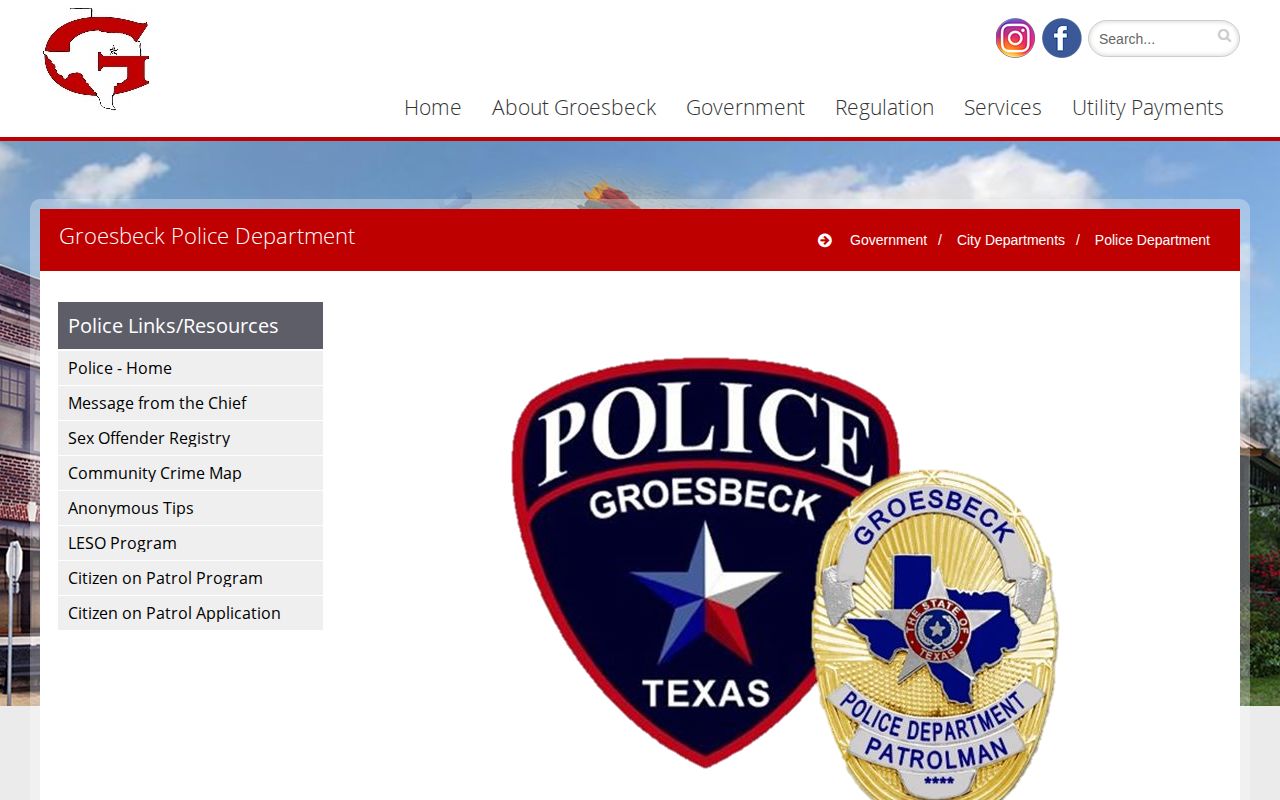 Limestone County Groesbeck Police Department arrest-record access page