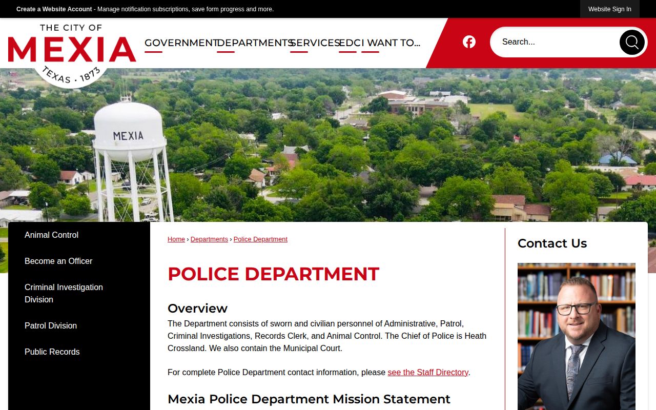 Mexia Police Department official arrest-record contact page in Limestone County